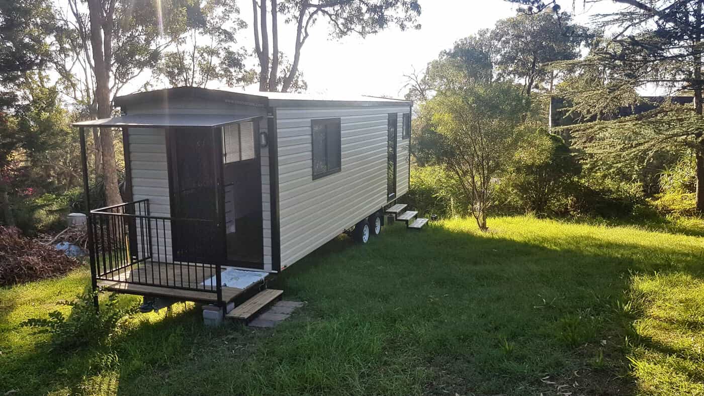 Portable studio cabin set up on property