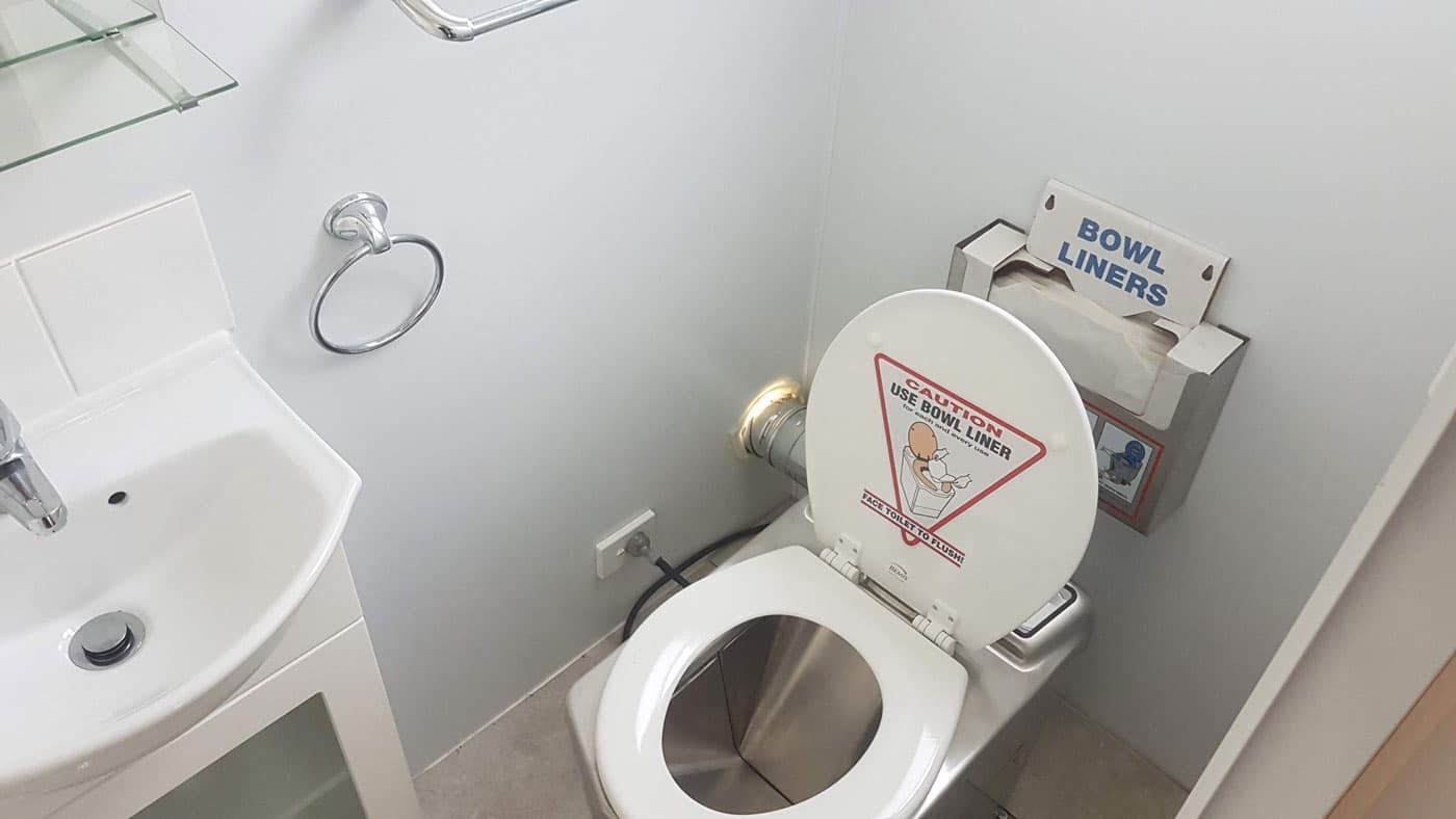 Eco living: Wheely cabin with incinolet incinerator toilet installed. No plumbing needed.